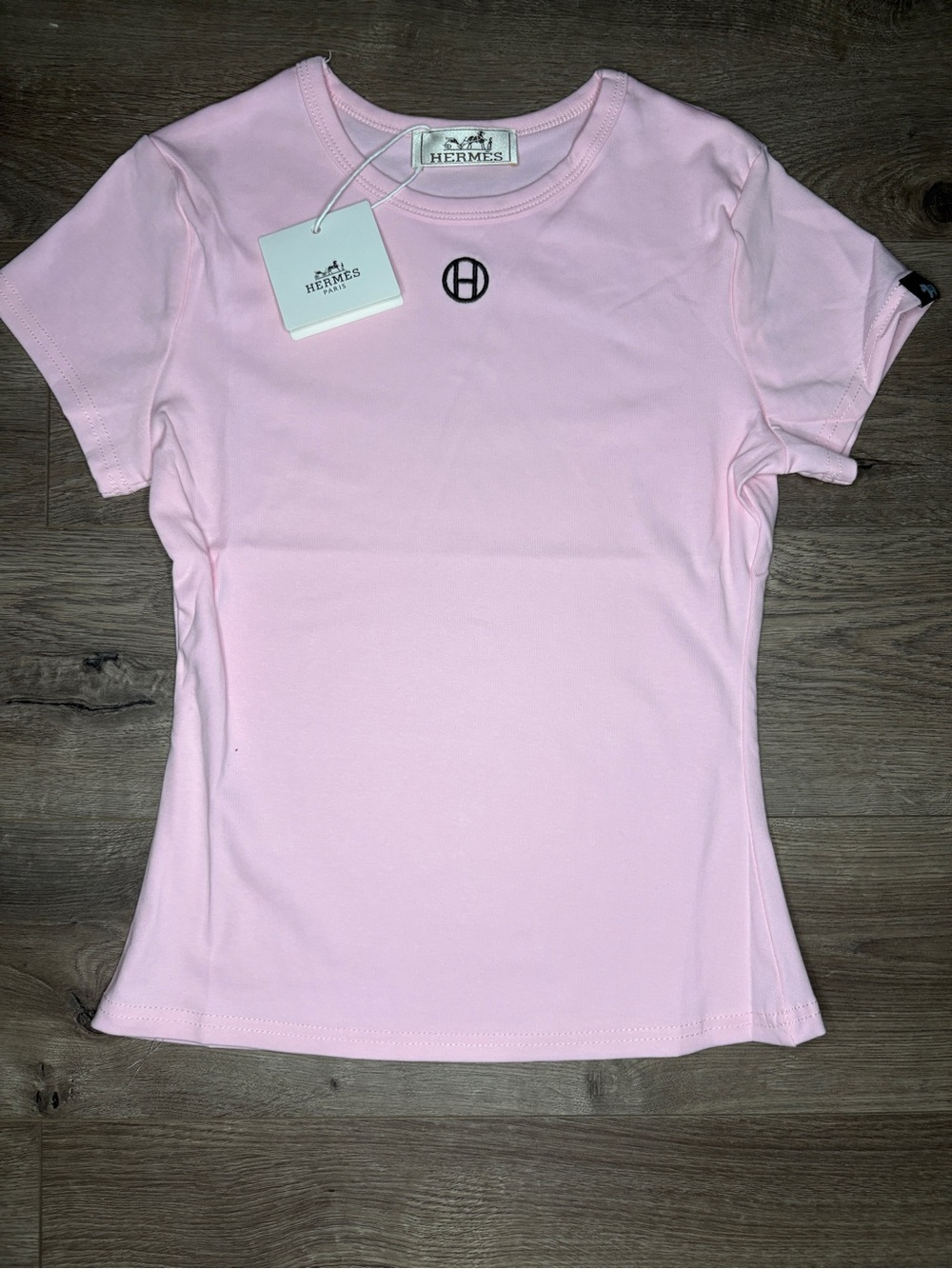 Hermes Pale Pink Short-Sleeve Logo Tee SIZE S